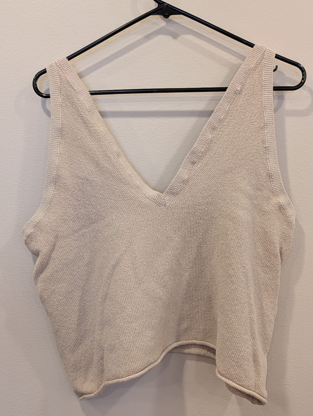 FP Beach Tie Shoulder Knit Sweater Tank Beige V-Neck Sleeveless Top L